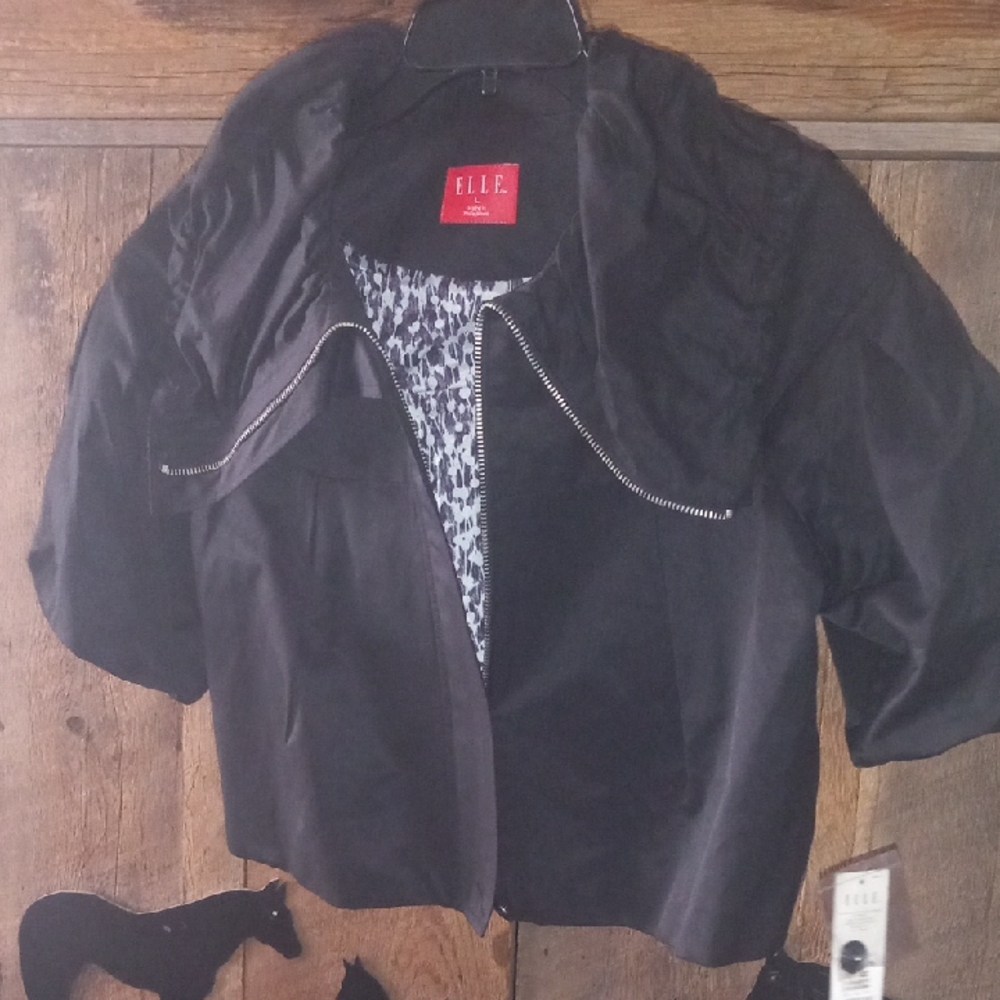 Elle Black Bomber Jacket with Geometric Back Design